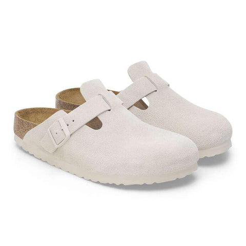 Birkenstock Boston Soft Footbed Suede Leather-White