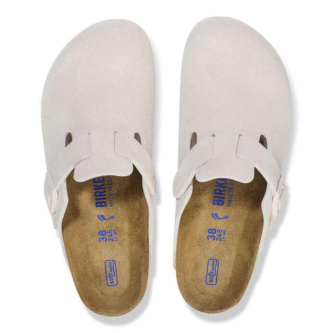 Birkenstock Boston Soft Footbed Suede Leather-White