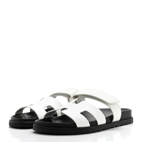 Hermes  Calfskin Womens Chypre Sandals White